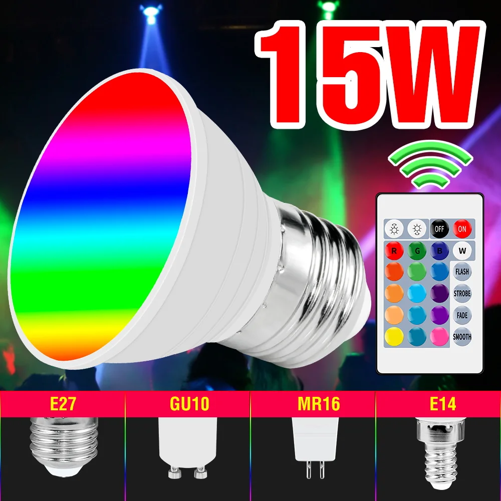 

LED Bulb E27 Smart Lamp 220V Light GU10 Spot Light gu5.3 Lampara Led 15W Colorful Bulb E14 Dimmable Bombilla For Home Lighting
