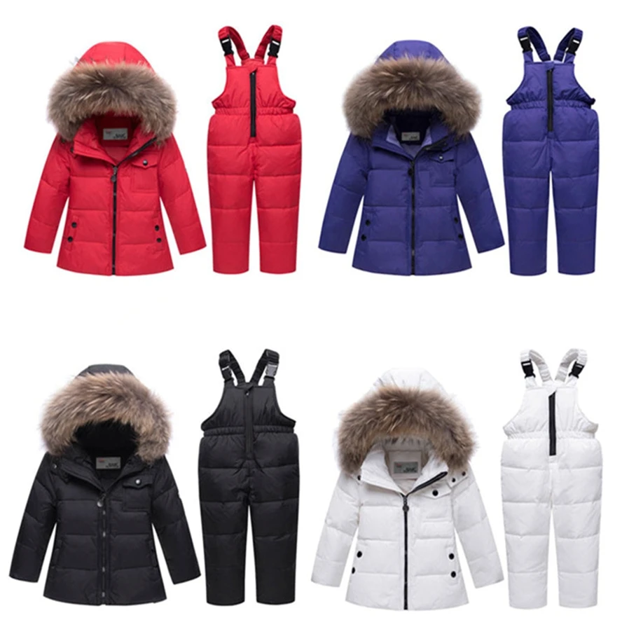 Children Duck Down Ski Clothing Suit Hooded Warm Down Jacket Thermal Skiing Snowboarding Suit Outerwear Kids Winter Clothes