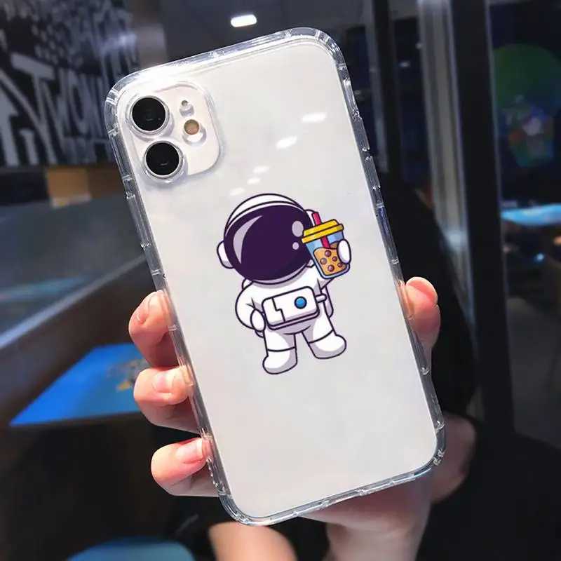 

astronaut cute cartoon design pattern Phone Case Transparent soft For iphone 5 5s 5c se 6 6s 7 8 11 12 plus mini x xs xr pro max