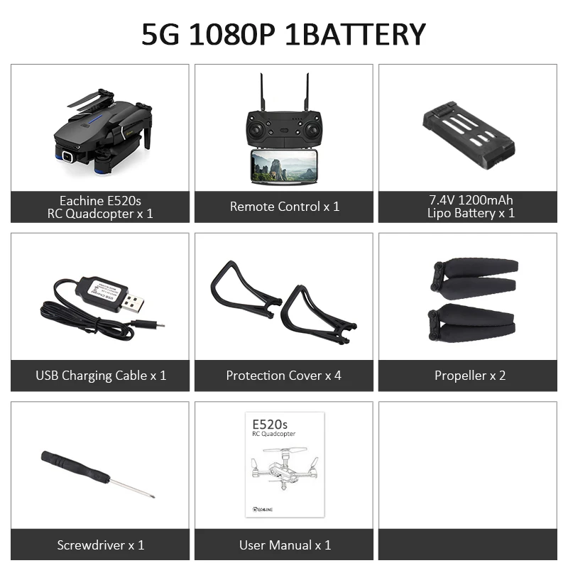 5G 1080P 1battery Eachine E520S Quadcopter gps WI-FI 4K с видом от первого лица/1080 P HD Камера Широкий формат gps позиционирования режим Дрон Квадрокоптер с дистанционным управлением - Цвет: 5G 1080P 1battery