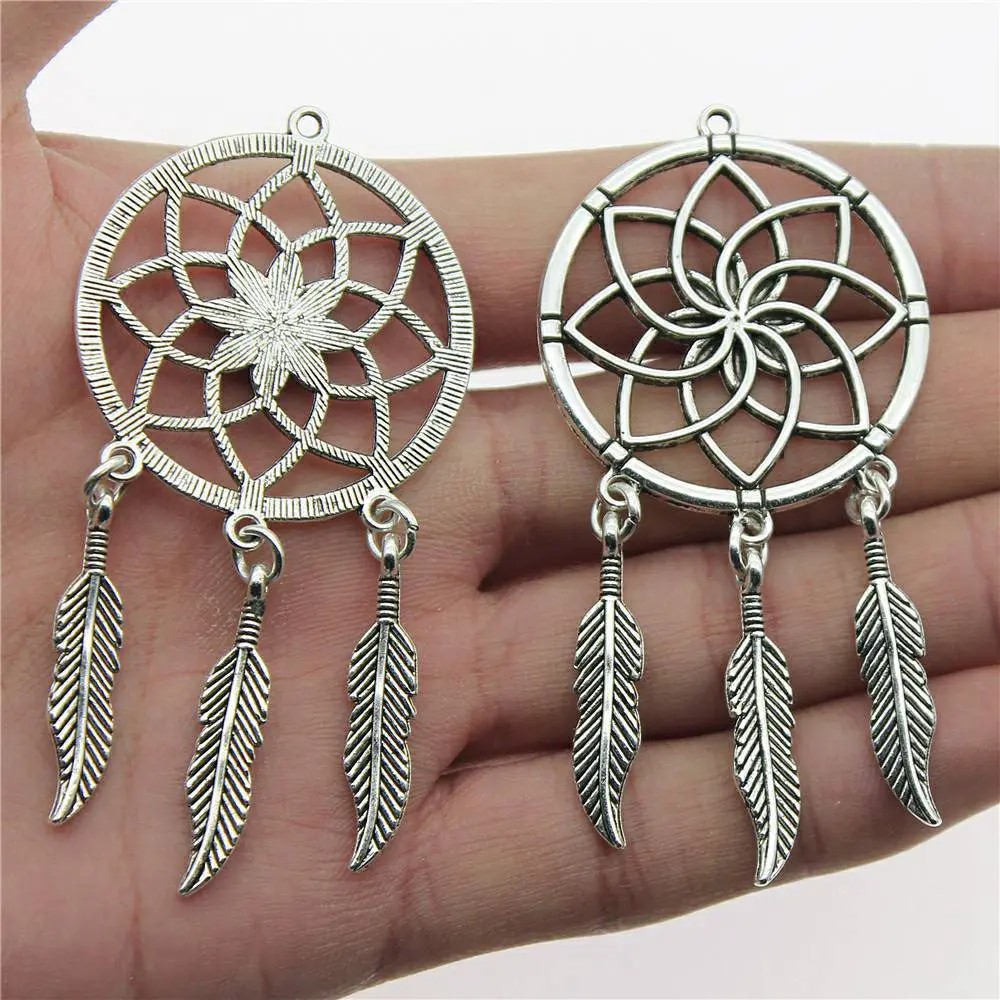 

Wholesale Metal Charms Lot 1pcs Dreamcatcher Connectors bracelet charms for jewelry making 35x71mm