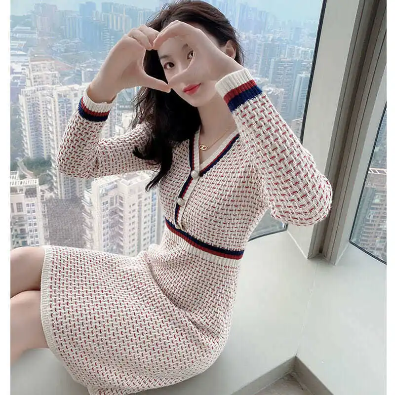 

Fashion Winter Dress Women's 2021 New Temperament Joker Base Sweater Skirt