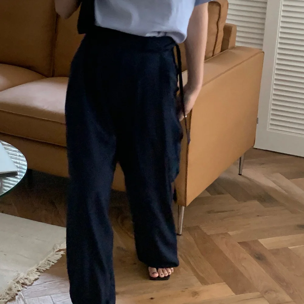 Брюки женские прямые однотонные с завышенной талией шикарные тонкие