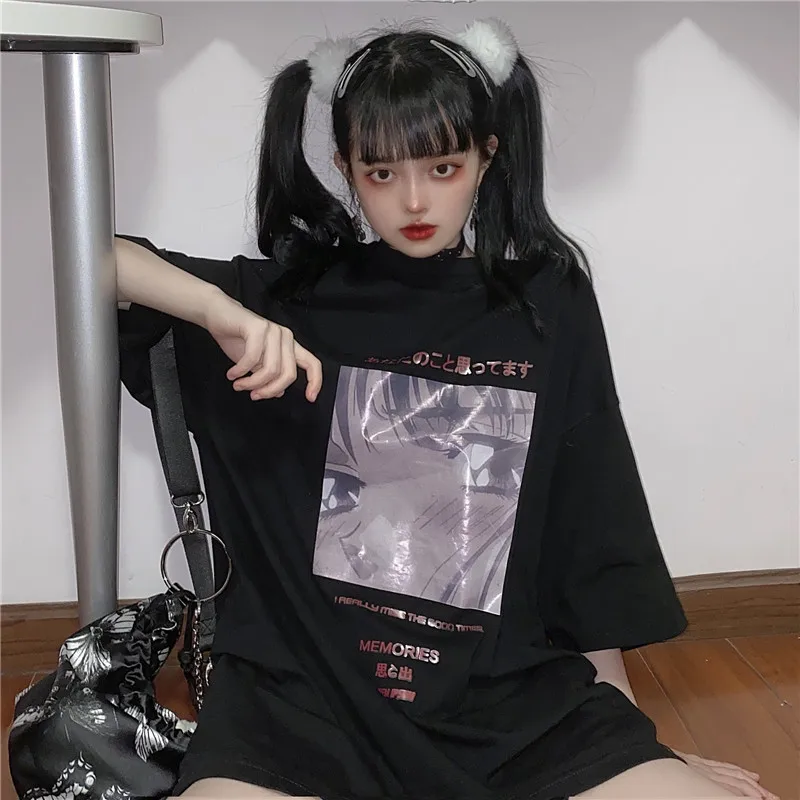 Летняя индивидуальная футболка в стиле Харадзюку с японским аниме принтом для