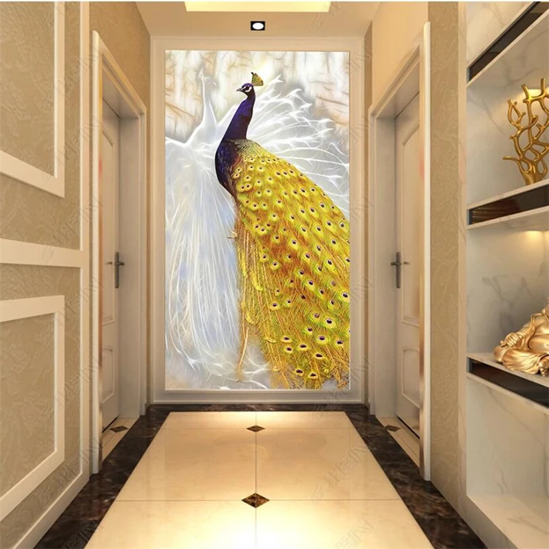 Большой рисунок стен wellyu с крыльями на заказ белым желтым павлином китайским