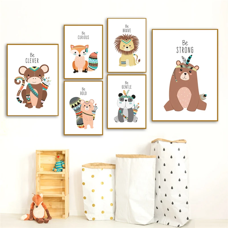 

Cartoon Animal Deer Bear Monkey Giraffe Panda Owl Lion Poster Print Nursery Canvas Painting Decoration Wall Picture Kids Room