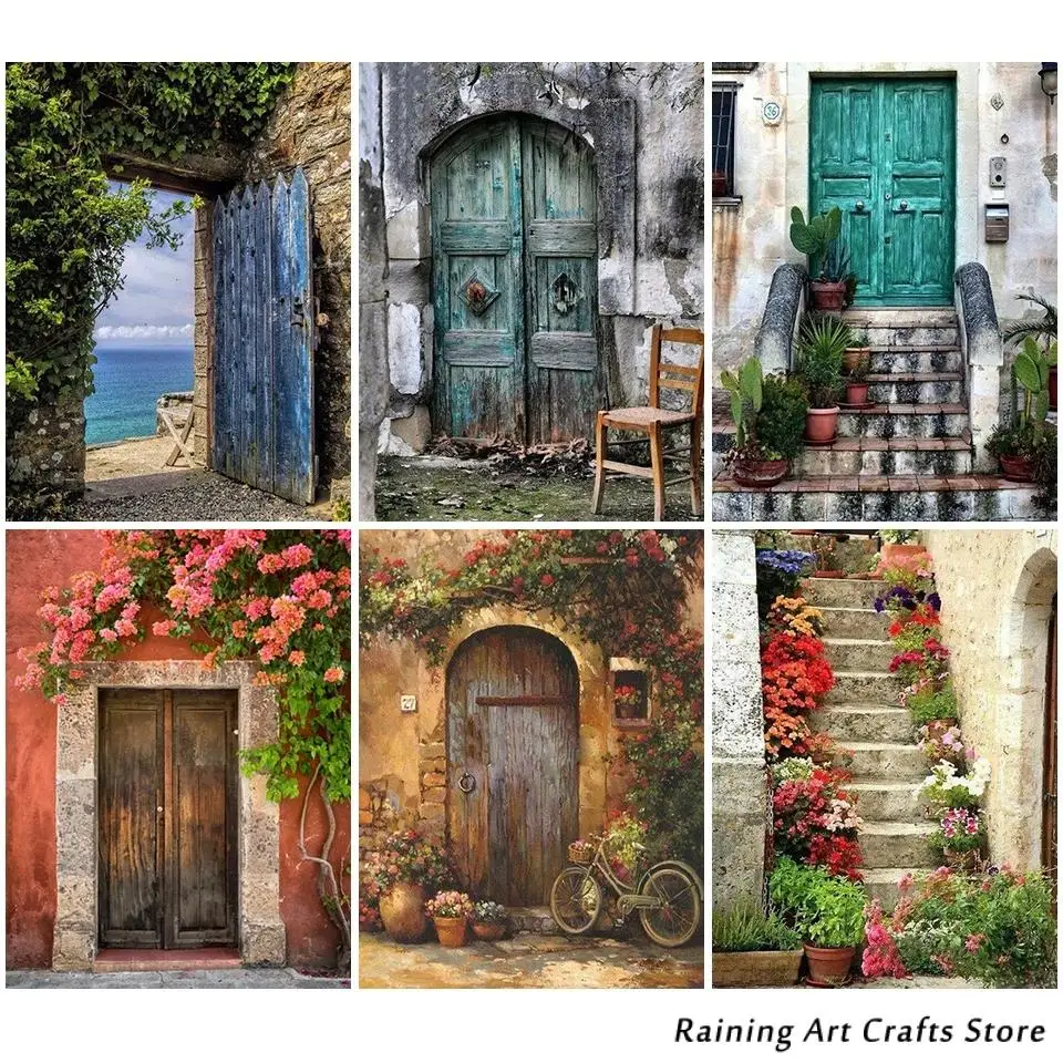 

5D Diy алмазная живопись, винтажная вышивка дверей, полная круглая квадратная вышивка, наборы для вышивки крестиком, мозаичные картины ручной ...