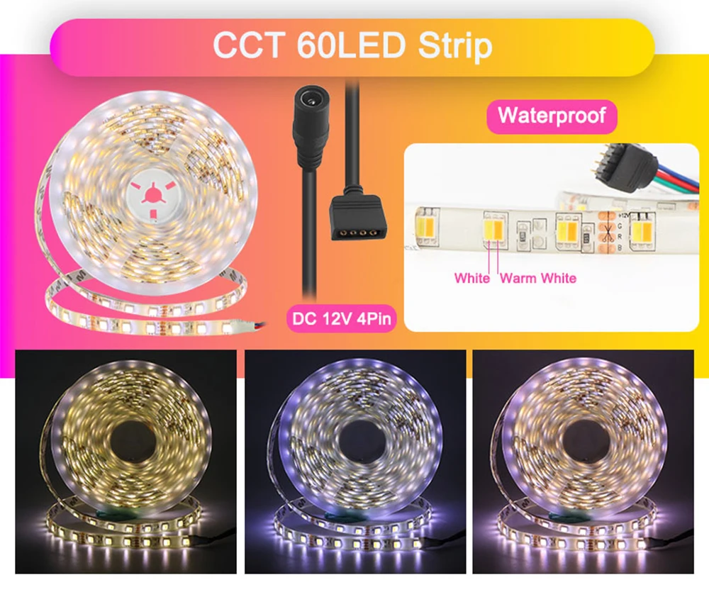 DC12V 5050 Светодиодная лента RGB RGBW RGBWW CCT 60 Светодиодный s/m 5 м с мини РЧ светодиодный контроллер и блок питания набор светодиодных лент
