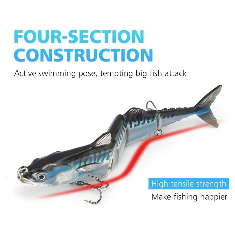 

3Pcs Fishing Lure for Bass Trout Multi 4 Segment Jointed Swimbait with Treble Hooks for Freshwaterand Saltwater Sinking