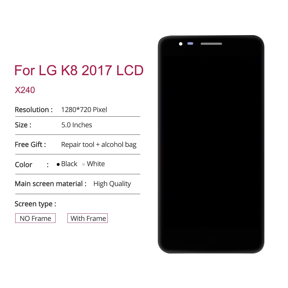 ЖК дисплей с дигитайзером сенсорного экрана 5 0 дюйма для LG K8 2017 X240 рамкой в сборе