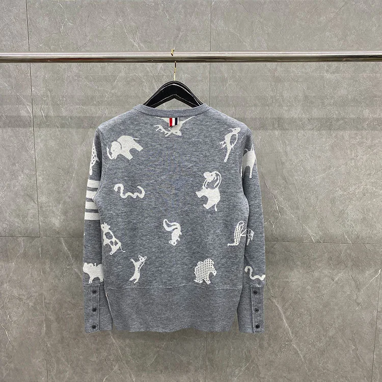 

2021 Fashion Brand Sweaters Women Slim O-Neck Pullovers Clothing Striped Wool Animal Pattern Autumn Winter Casual Coat