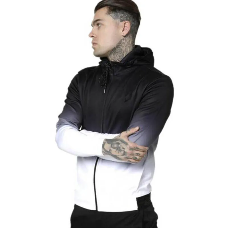 

2020 Men's Fall Winter 3D Gradient Zipper Casual Sports Hoodie Men's Fashion Fitness Gradient Streetwear Hip Hop Hoodie