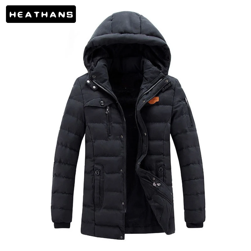 Парка мужская с хлопковой подкладкой модная плотная однотонная куртка капюшоном