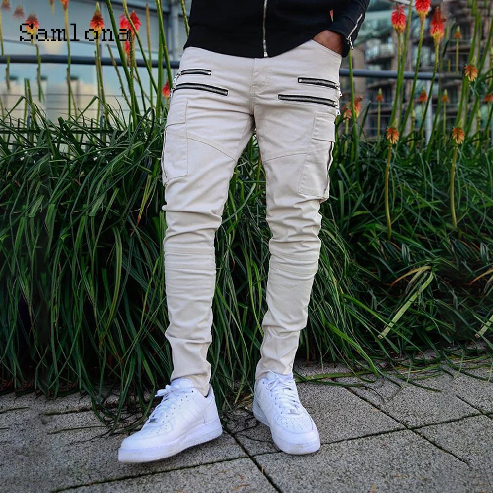 Plus Size 3xl Mens Casual Pants 2022 Spring New Cargo Pants Male Fashion Multi-Zipper Trouser Khaki Black Outdoor Leisure Pant