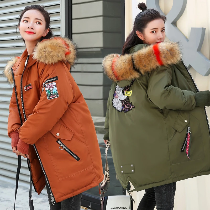 Cotton Padded Coat Women Tops Long Parka Big Hair Collar Casual Plus Size Clothes 2020 Embroidery Winter Jacket Female J080 | Женская