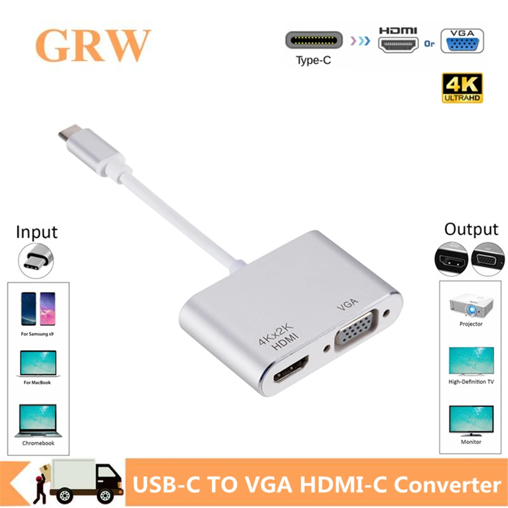 

GRWIBEOU USB C Cable USB C to HDMI VGA Cable Type c to hdmi vga Video Adapter Converters Aluminum For New Macbook Pro Multimedia