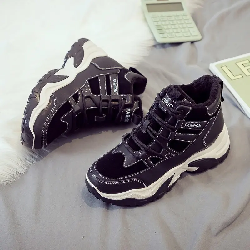 

Winter High Platform Sneakers Women 2020 New High Top Sneakers Basket Femme Warm Plush Dad Chunky Sneakers Women Shoes