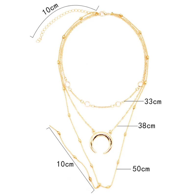 Tanggujin Женская мода Ретро луна кулон многослойное серебряное золото Ожерелье