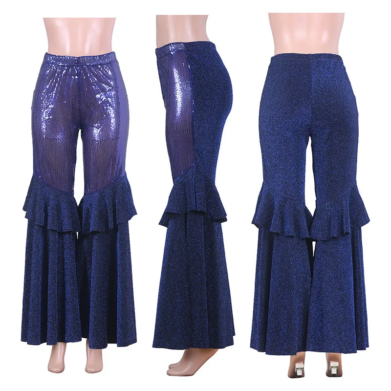 Модные брюки с блестками брюки-клеш в стиле пэчворк длинные женские спортивные