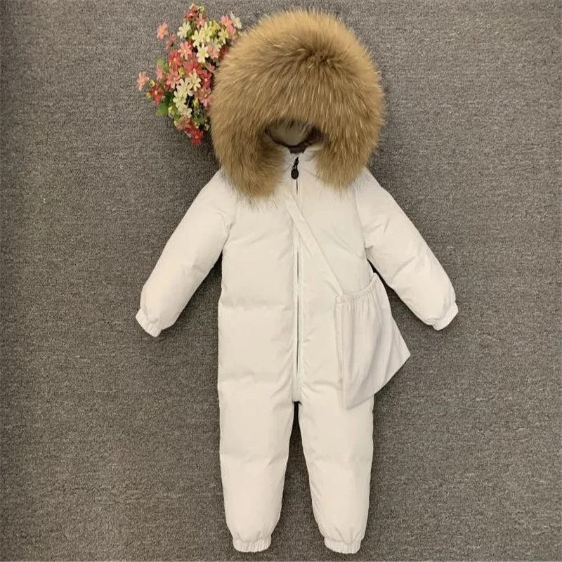 2019 г. Пуховик Детский комбинезон для мальчиков с капюшоном и воротником из меха