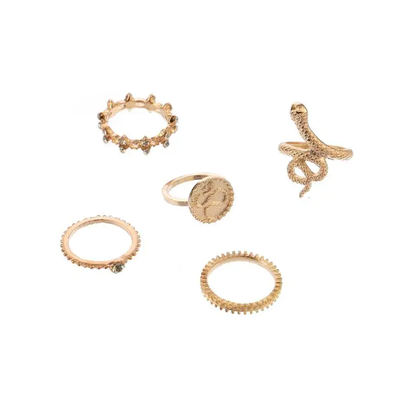 

Fashion Gold Hollow Ring Set Diamond Punk Style Ladies Ring Set Party Jewelry Gift Hip Hop Girl Accessories