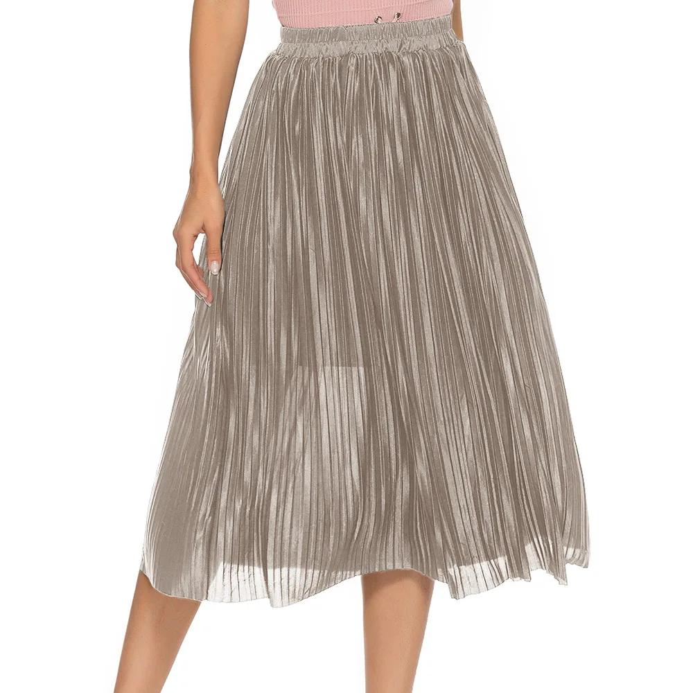 

Summer Skirt Women Clothes Elegant High Waist Solid Color Pleasted Skirts Elegant Thin High Waist Skirts Midi Robes TJR1454