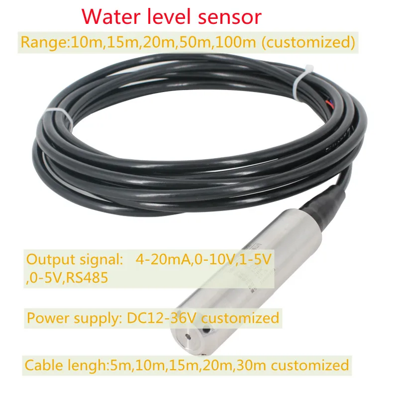 

10m 15m 20m Liquid Level Sensor 4-20ma 0-10v Output Submersible Level Transmitter QDY30A