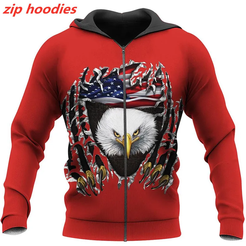 

New bald eagle 3D printing fashion casual shirt zipper shirt Hoodie