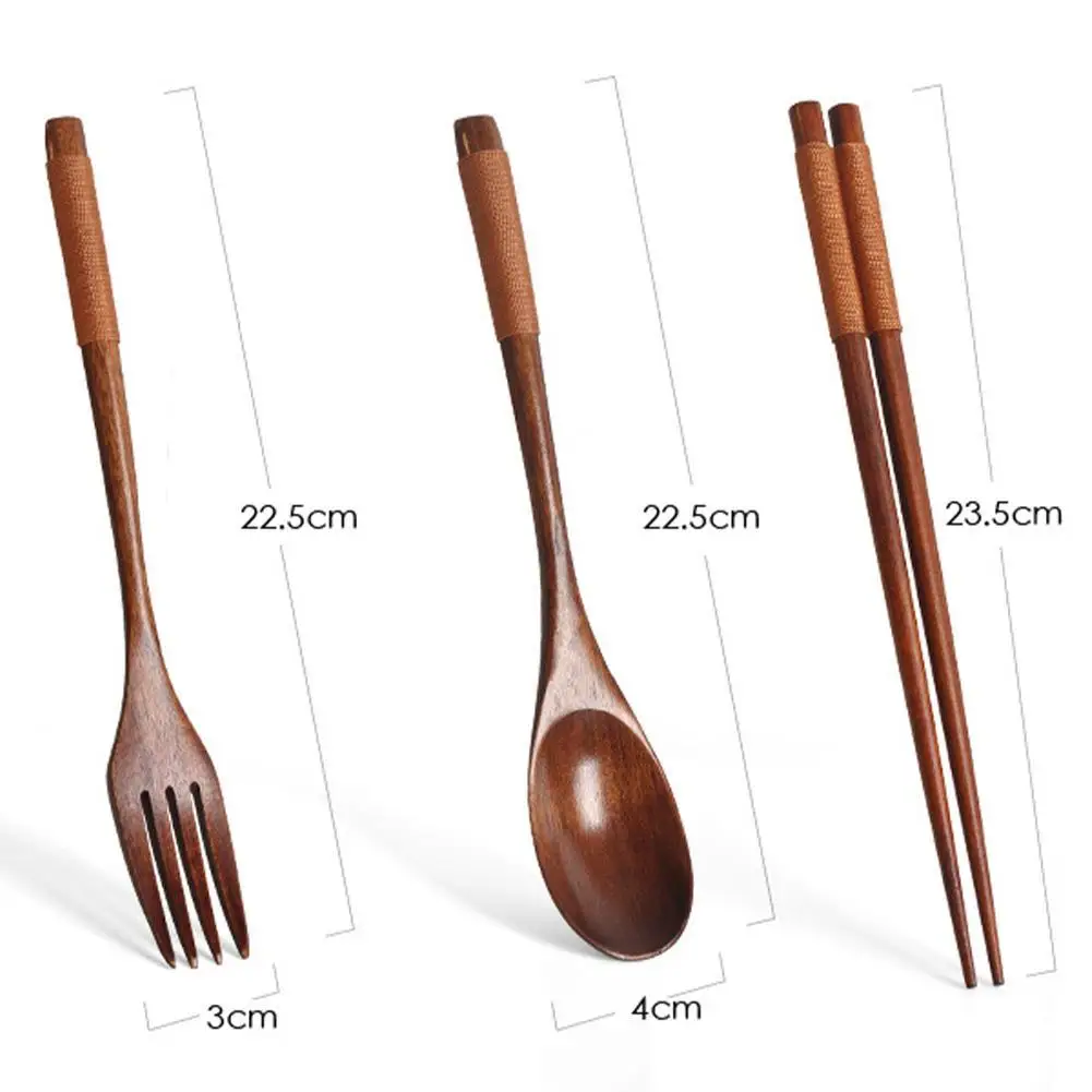 

Natural Wood Spoon Chopsticks And Fork Dinner Set Rice Tableware Household Soup Tableware Grain Handmade Tableware I4T8