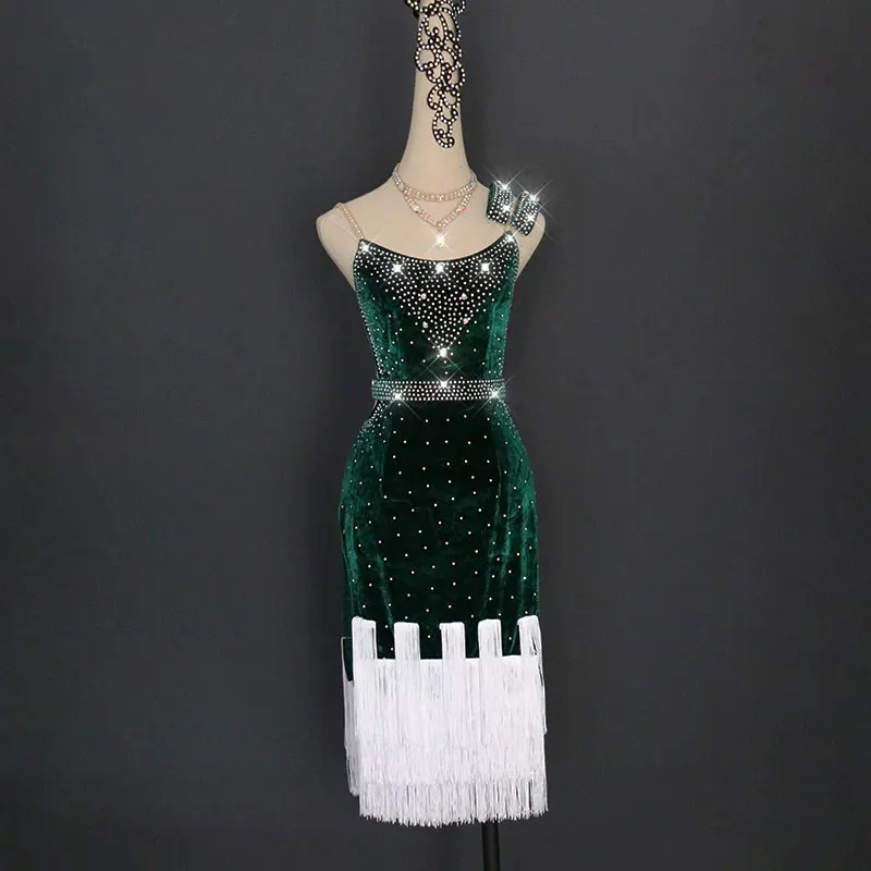 Латинское танцевальное платье для женщин Rhinestone Fringe Dress Stage Competition Латинские