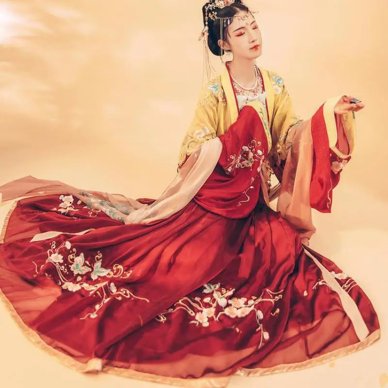 

Ancient Embroidered Cross Collar Stage Performance Clothing Female Hanfu Spring Autumn New Cosplay Costumes Fairy Dance Suit