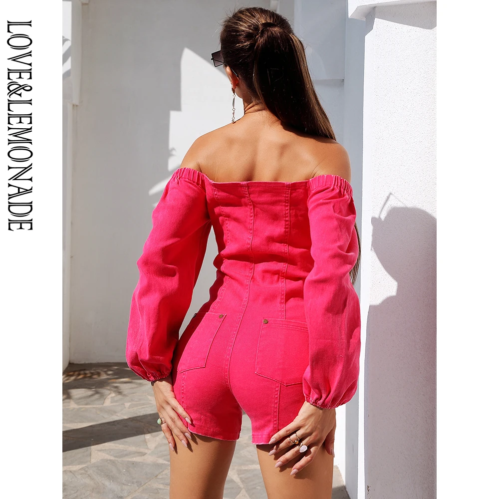 

LOVE&LEMONADE Sexy Strapless Pink Bubble Long Sleeve Fit Playsuit LM99025
