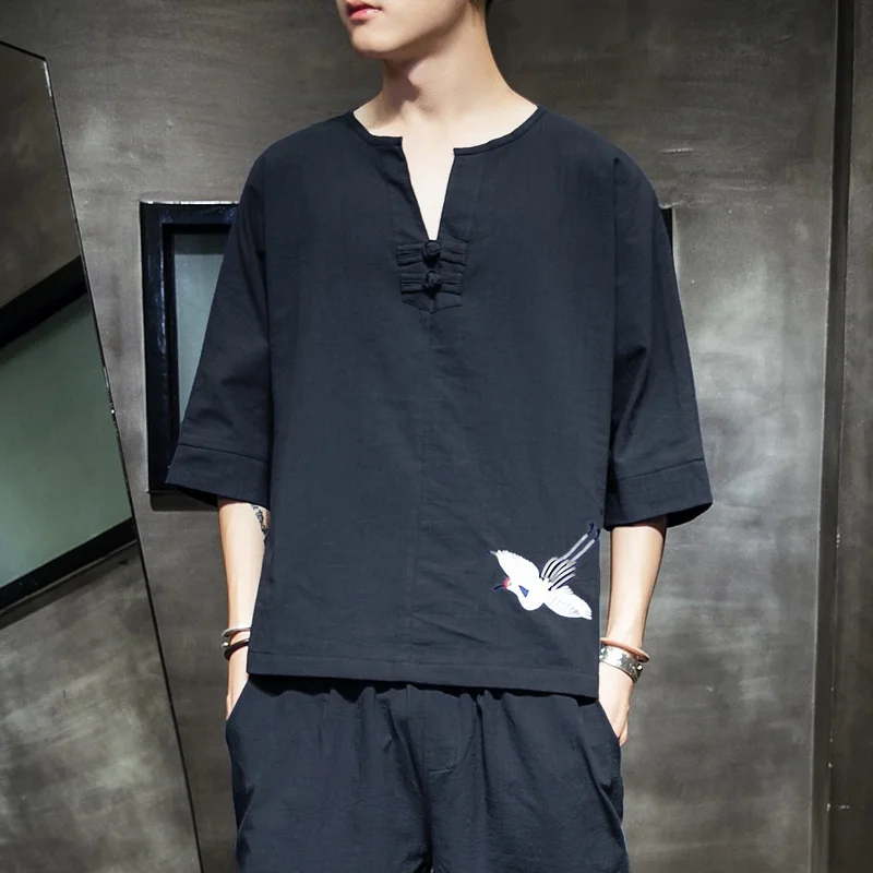 Мужские топы с вышивкой чонсам яркая китайская футболка для мужчин Женская