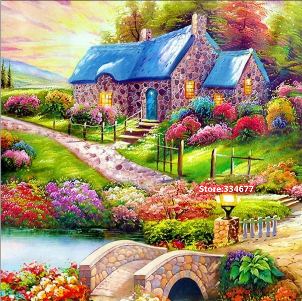 

Dream House Scenery Cross Stitch Kits 14CT Unprinted For Embroidered Handmade Arts Set Wall Home Decor Handmade