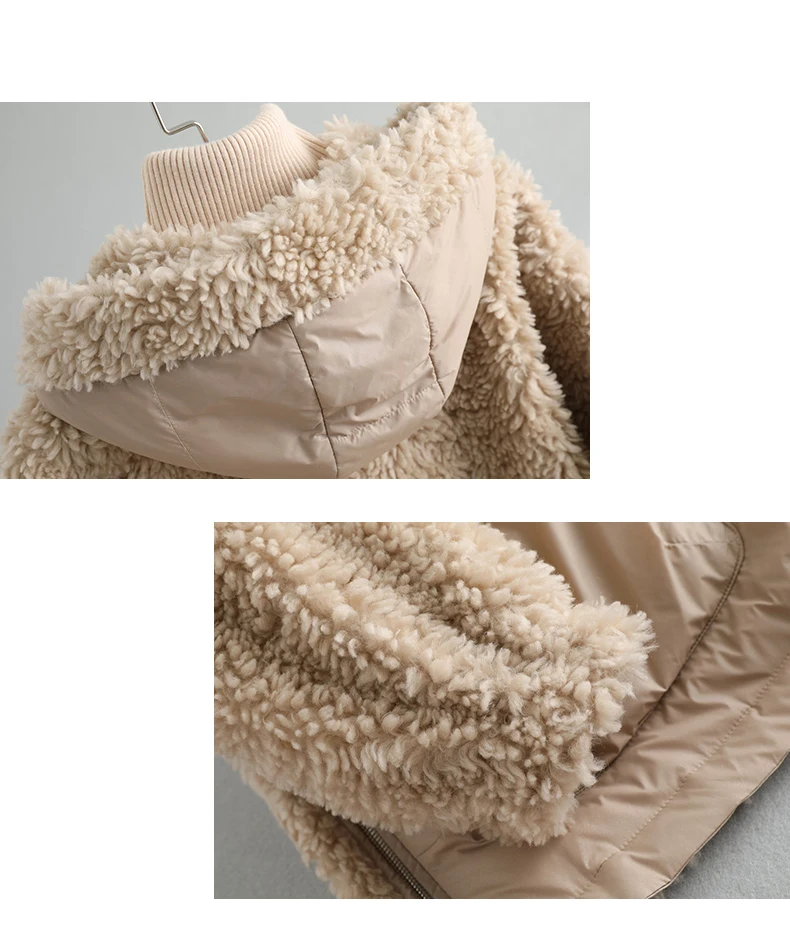 PUDI A59233 women winter polyester fabric real wool fur down warm jacket small camel fur girl coat lady Long jacket overcoat