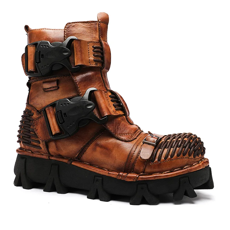 

Men Genuine Leather Doc Motorcycle Boots Tactical Military Boots Gothic Skull Punk Boots Ankle Martens Cross Boots Winter Handma