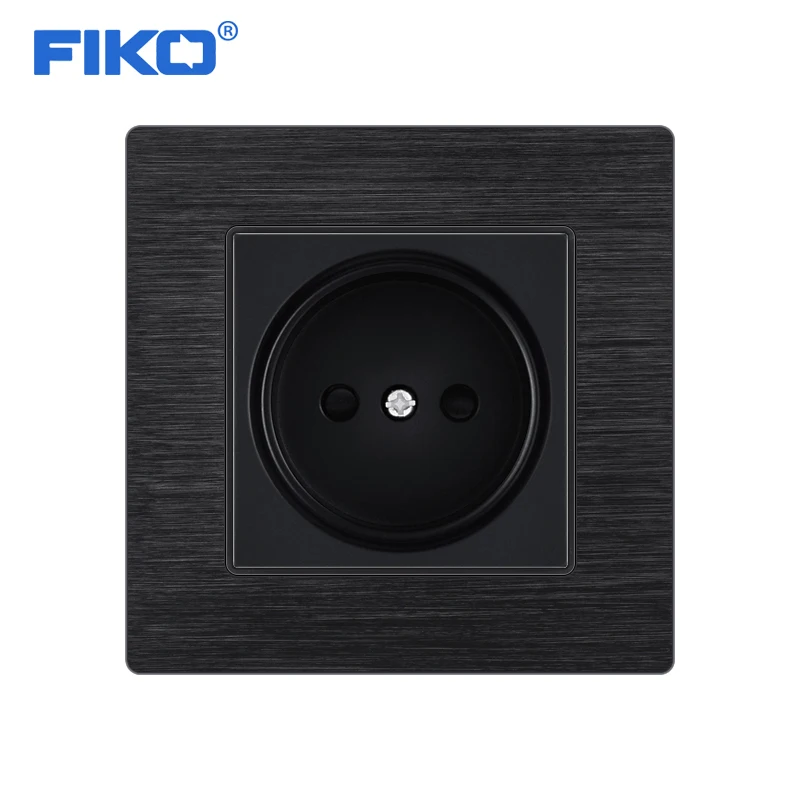 FIKO Russia EU Standard 16A Household   Wall Socket Aluminum alloy panel Power Outlet 86mm * 86mm Black