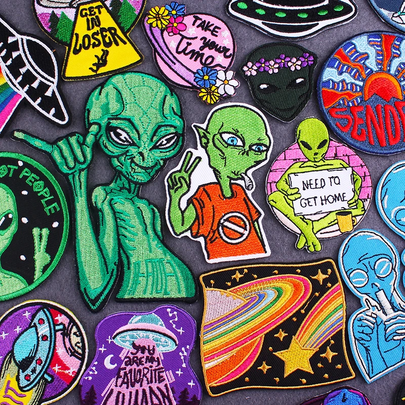 

Aliens stripes applique patch DIY Space UFO Embroidered patches for clothing badges iron on patches for jacket clothes