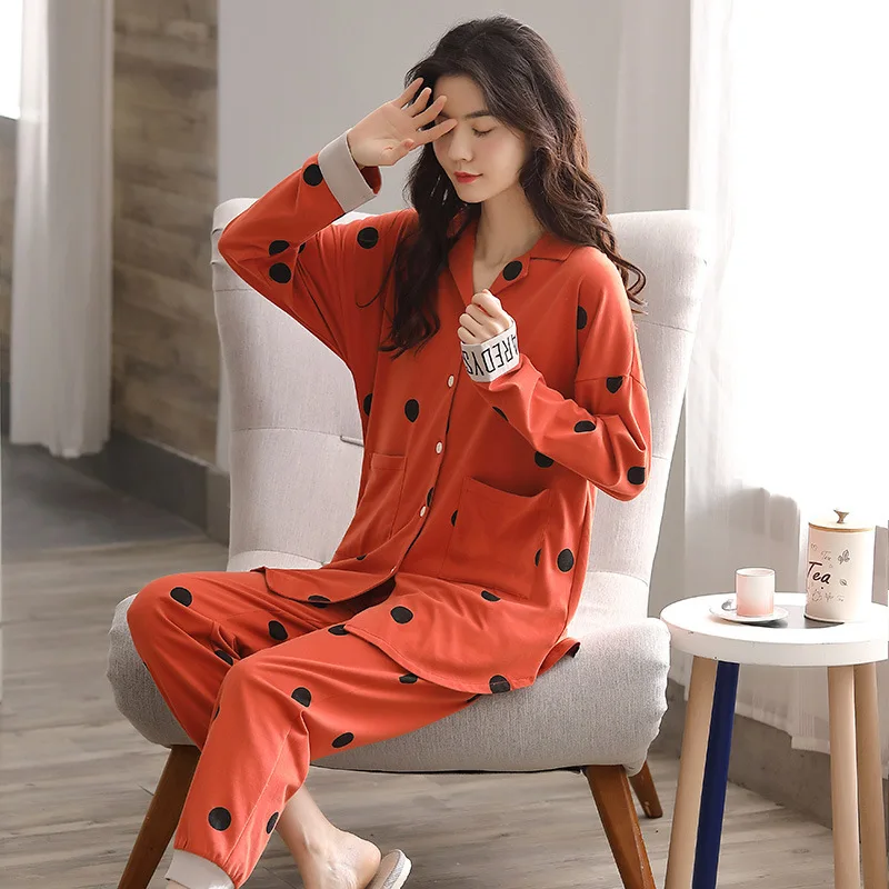 

2020 new cotton pajamas women's summer spring and autumn long sleeve set net red lovely Korean household clothes sleepwear robe