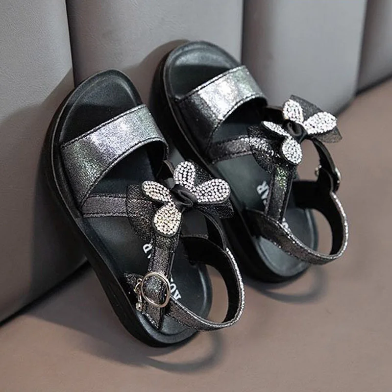 Sandalias de moda para ni&ntilde;as, zapatos de playa para ni&ntilde;os, sandalias de princesa para fiesta con lazo, elegantes y florales, 2022-4