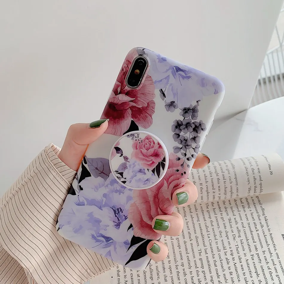 B17 Для iPhone XR X XS Max 7 Plus чехол раковины мраморный цветок Складная подставка держатель чехол для iPhone 8 6 6s Plus Мягкий чехол - Цвет: B17