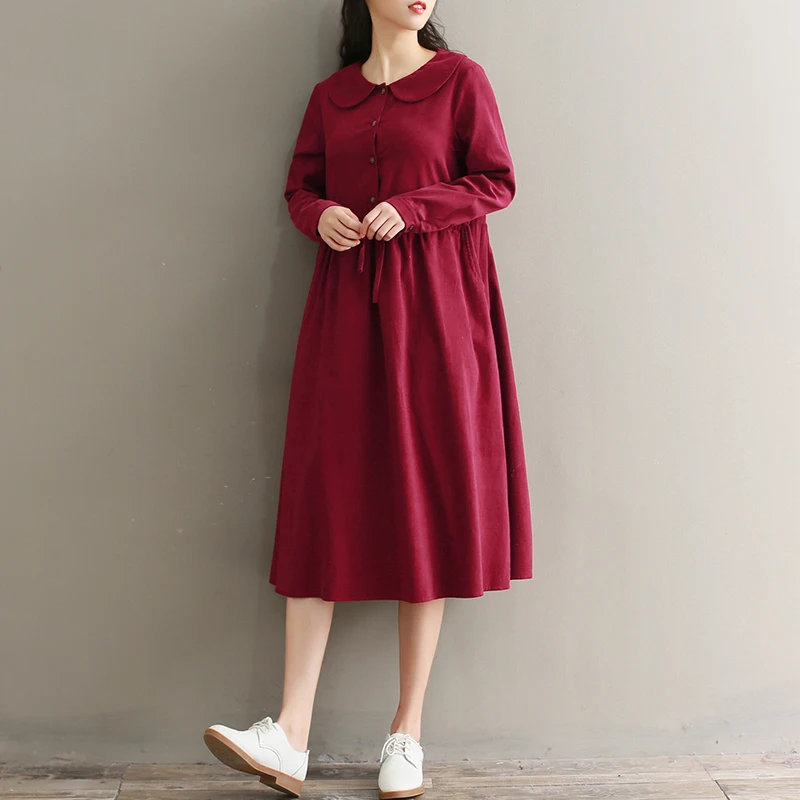 Женское вельветовое платье весна осень милое с воротником&quotПитер Пэн&quot