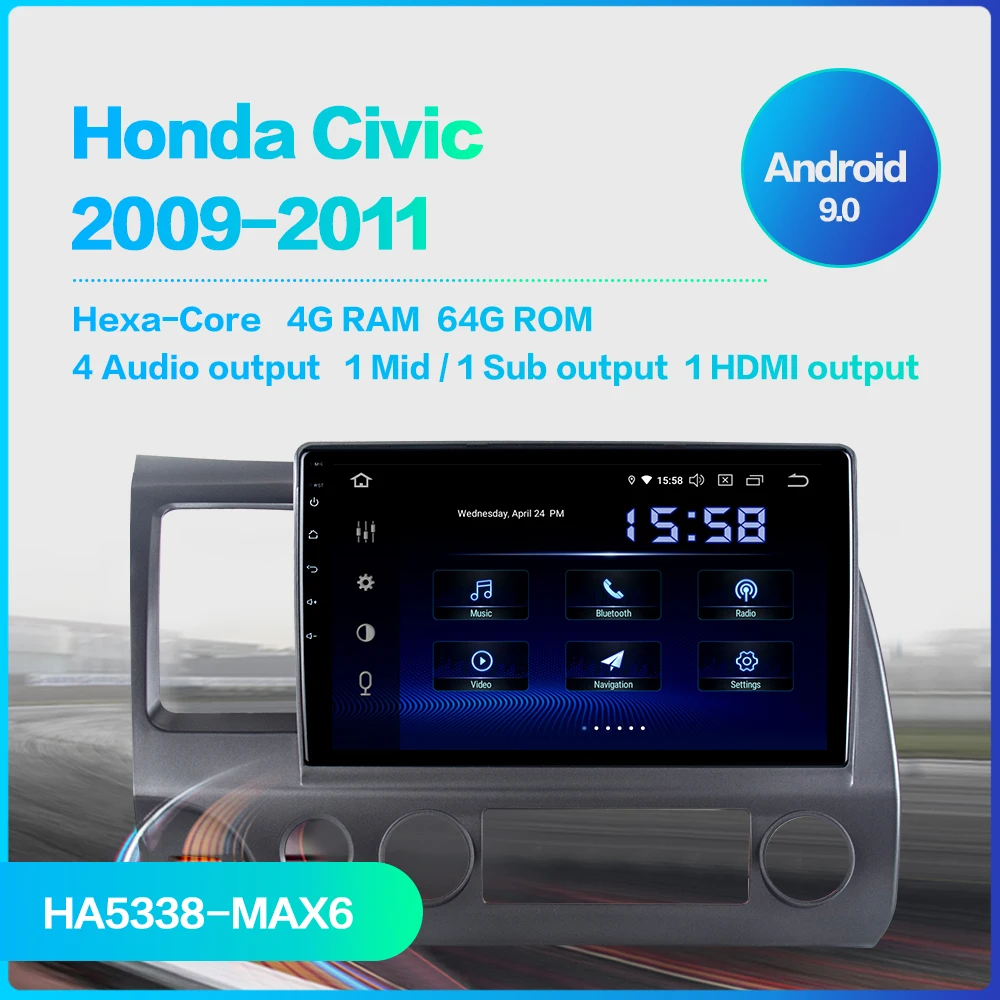 Android Автомобильный gps навигатор для Honda Civic 2009 2010 2011 с Android 9,0 Автомобильный gps радио плеер 1 Din 10," HD экран