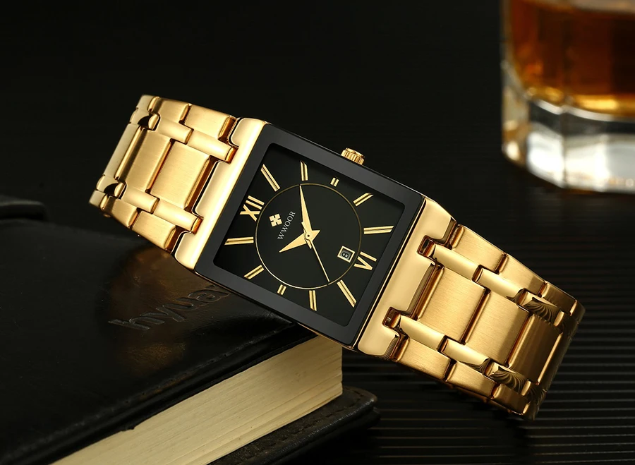 Relogio Masculino WWOOR Gold Black Watch Men Quartz Waterproof Wrist Watch For Men Fashion Square Casual Clock Male Dropshipping