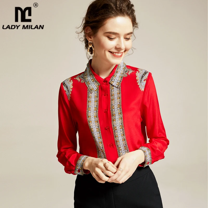 100% шелк женская рубашка отложной воротник с длинными рукавами винтажная