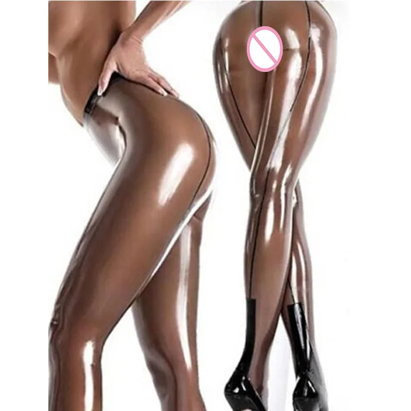 

Sexy Latex Women Pants Transparent Black Handmade Lady Rubber Trousers Legging with Socks Cosplay Costume