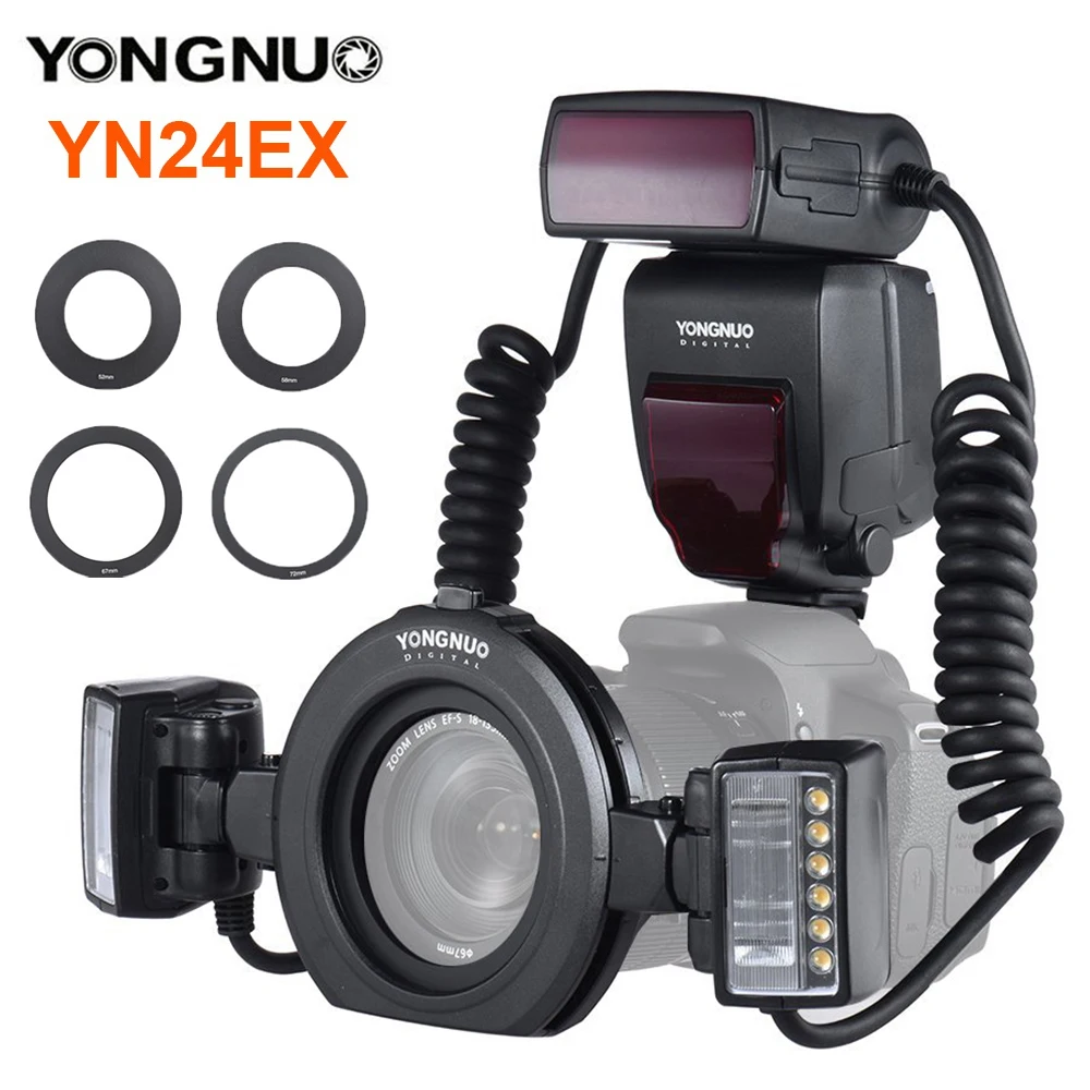 

YONGNUO YN24EX YN24 EX макро кольцо вспышка фотовспышка Speedlite с 2 шт. головки вспышки 4 шт. кольца адаптера для камер Canon EOS 5D3