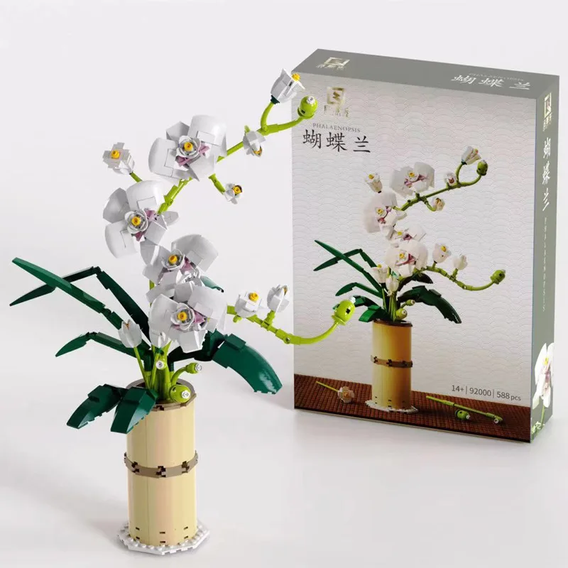 

White Orchid Bouquet Building Blocks Household Flower Arrangement Brick Bouquet DIY Building Blocks Girl Gifts Children's Toys