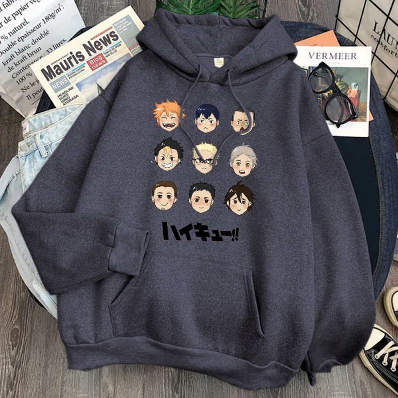 

Haikyuu moletom masculino com capuz, estampa de personagem de anime, folgado, casual, de lã, unissex, com capuz, fashion, desen.