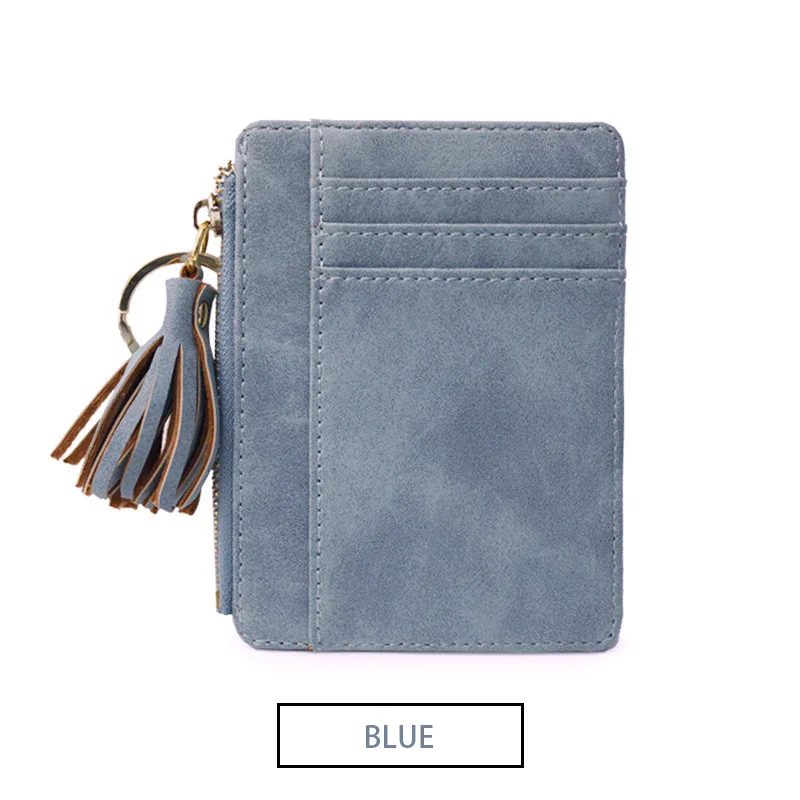 light blue Женские мини-кошельки из нубука с кисточками, винтажные женские маленькие кошельки, женские тонкие кошельки для кредитных карт, розовые портмоне - Цвет: light blue